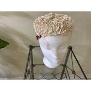 Vintage pill box hat w netting  & hair stays Church, Bridal, Easter, Events